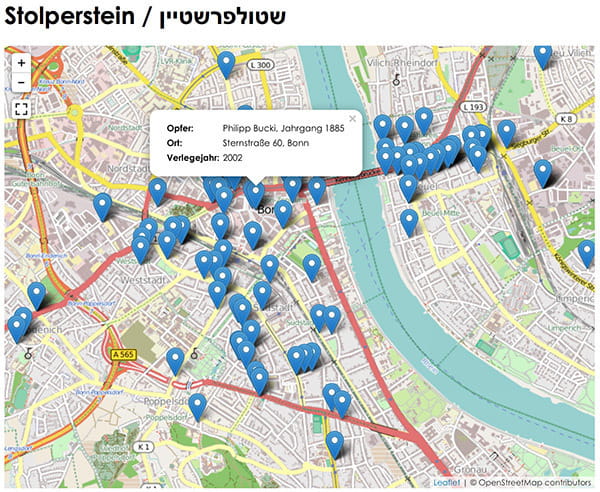 Screenshot Visualisierung der Bonner Stolpersteine