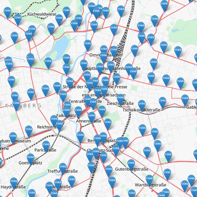 Screenshot Haltestellen in Chemnitz & Umland