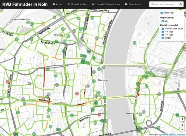 Screenshot KVB Fahrräder in Köln